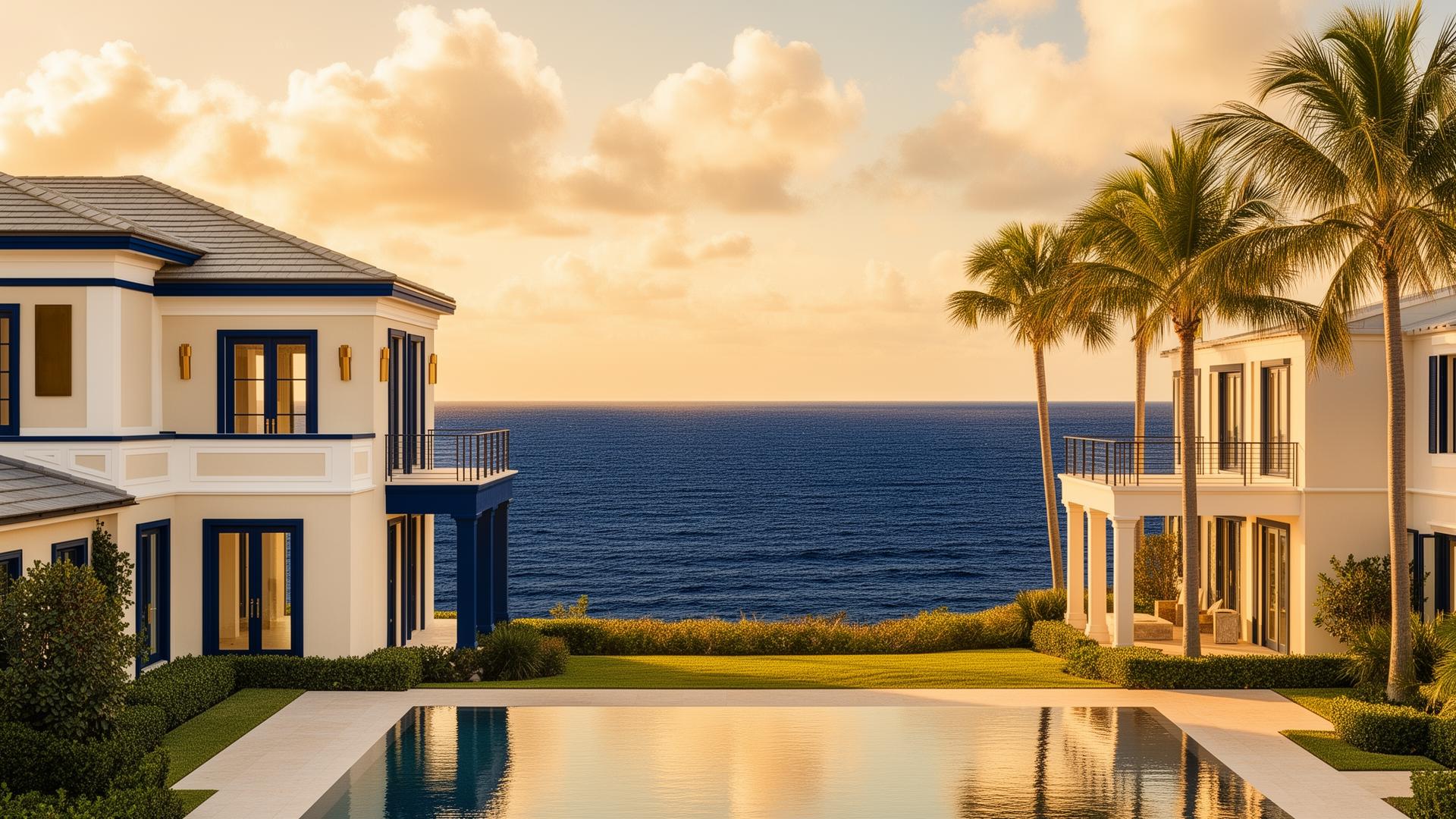 Coastal luxury home at twilight